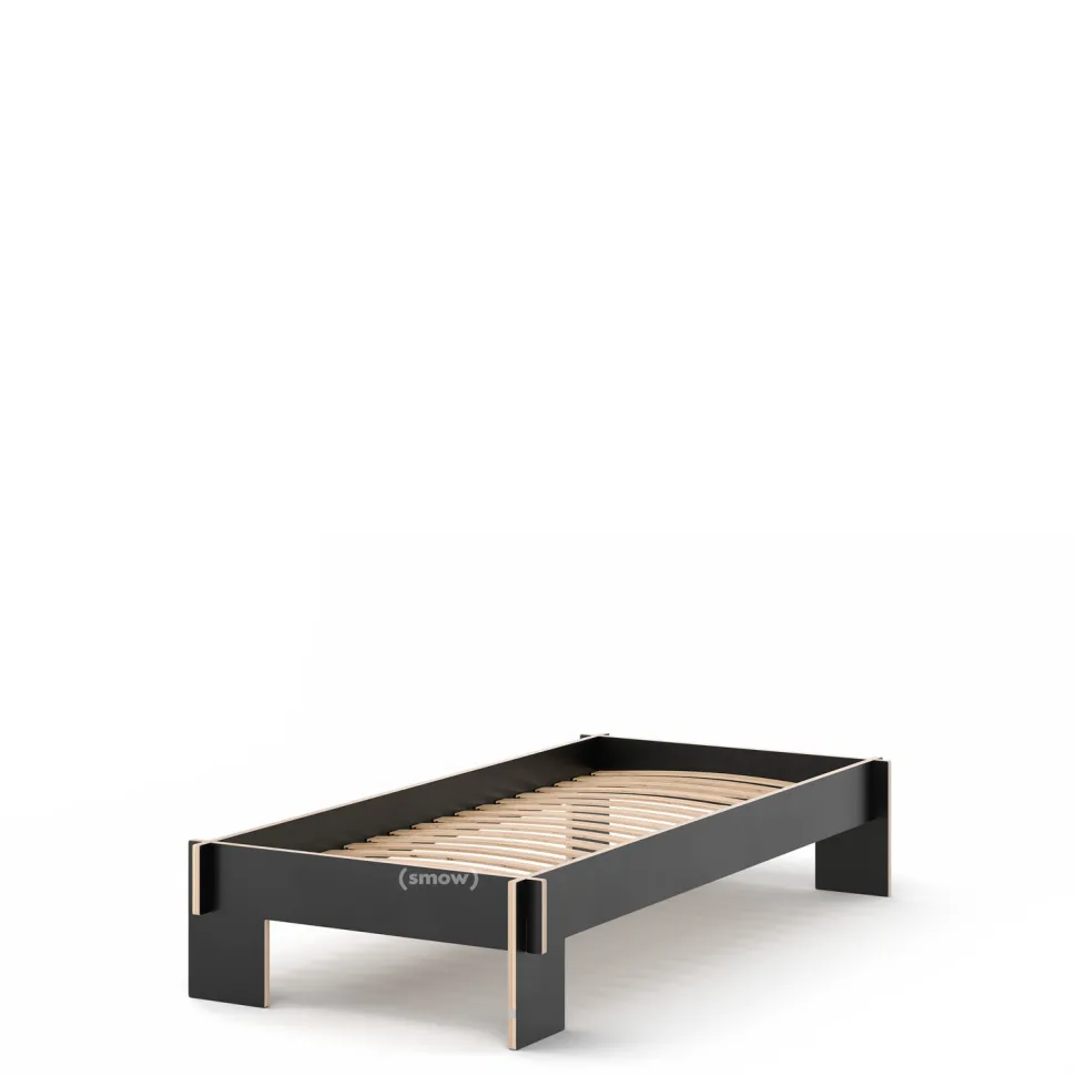 Siebenschläfer, 90 x 200 cm, Ohne Kopfteil, Schwarz, Mit Roll-Lattenrost