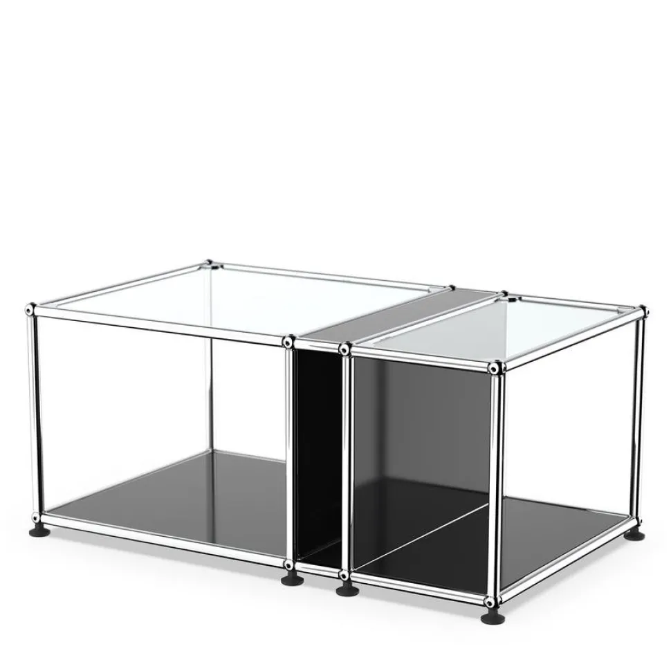 USM Haller Beistelltisch mit Glastablar und Zeitschriftenfach